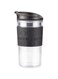 Bodum 12oz Double Wall Insulated Travel Mug with Lid, Clear Plastic w/Black Silicone Sleeve