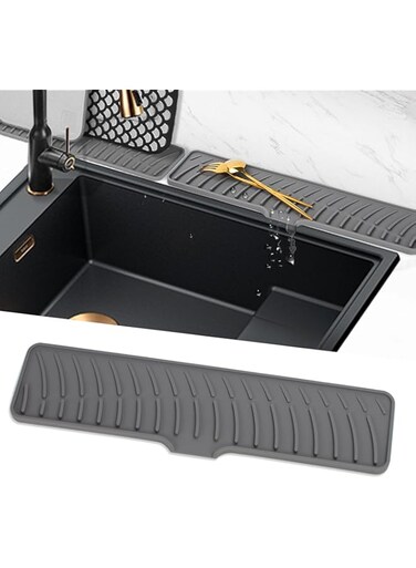 PINKE Silicone Faucet Mat, Kitchen Sink Splash Guard, Silicone Draining Mat Around Tap, Faucet Handle Drip Catcher Tray, Sink Protector Mat, Extended Sink Faucet pad Splash Guard for Countertop