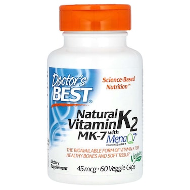 Doctor's Best Natural Vitamin K2 Mk-7, 60 Veggie Capsules, 45 mcg