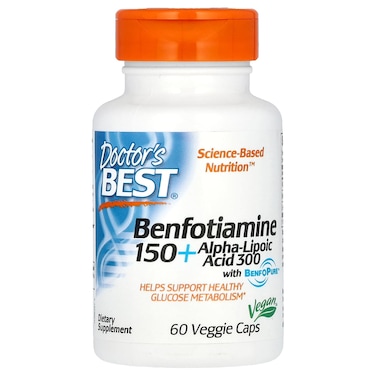 Doctor's Best Benfotiamine 150 + Alpha-lipoic Acid 300, 60 Veggie Capsules