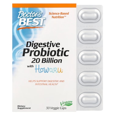 Doctor's Best Digestive Probiotic, 30 Veggie Capsules, 20 Billion