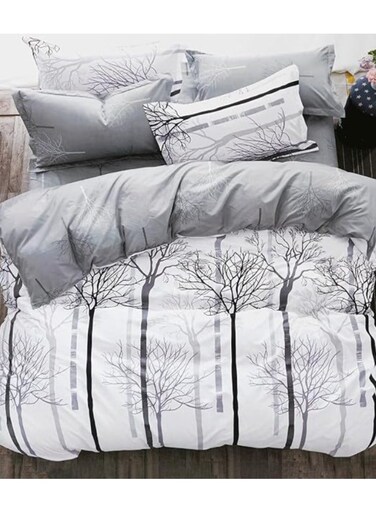 UAE - Designed Duvet cover sets - Queen, Double, Full beds (Duvet Cover: 205x205cm -Fitted Sheet:180x200cm - 2xPillowcases: 50x75cm) Microfiber for durability and softness (White and Gray)