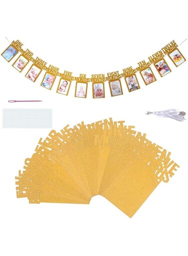 1 set Monthly Photo Banner 1st Birthday Baby Photo Banner for 1 to 12 Months Celebration bunting Decor Quality Thickened Card Paper Birthday Party Celebration Decor