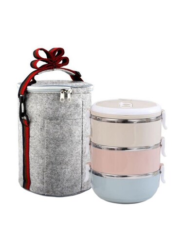 Lunch Box With Bag Pink/Blue/Beige