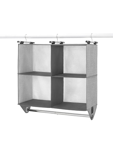 Whitmor 4 Section Fabric Closet Organizer Shelving with Built In Chrome Garment Rod