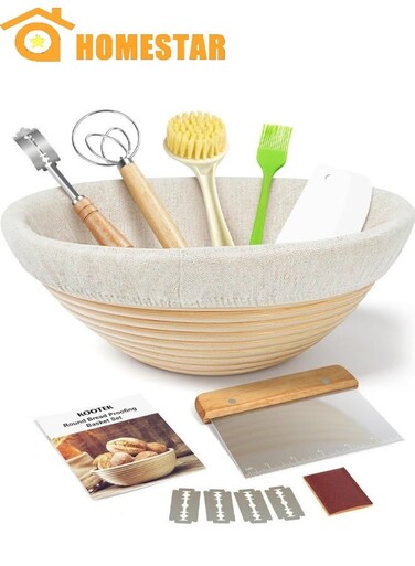 Bread Proofing Basket, Sourdough Bread Baking Supplies, Round 9 Inch Sourdough Starter Kit, Proofing Basket for Bread Baking, Bread Making Supplies Tools, Basket Gift Set