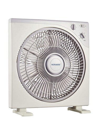 Sonashi SBF-7032 12-Inch Box Fan - Portable Table Fan w/ 3 Speed Settings, Timer, White, Lightweight   Box Fan   Home Appliance