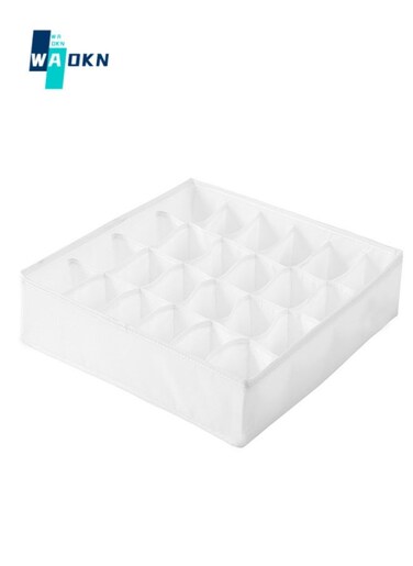 Portable 24-compartment Underwear and Socks Storage Box - Washable Polyester, Foldable Drawer-divided Storage Box for Storing Socks, Bras, Handkerchiefs, Ties, and Belts (White)