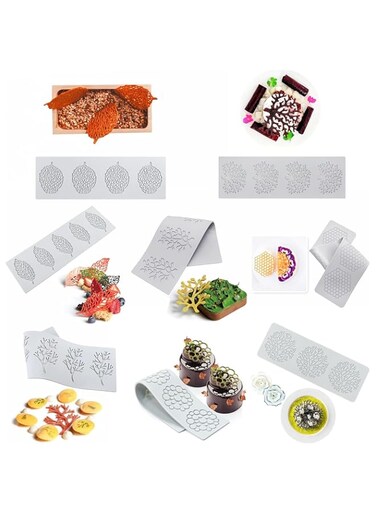 Jukipbol Silicone Chocolate Molds, Leaf &amp; Honeycomb Shaped Candy Baking 3D Fondant Clay Food Molds for Cake Decorating, Resin, Soap, Sugar Craft, Easy to Use and Clean, 8pcs, Gray