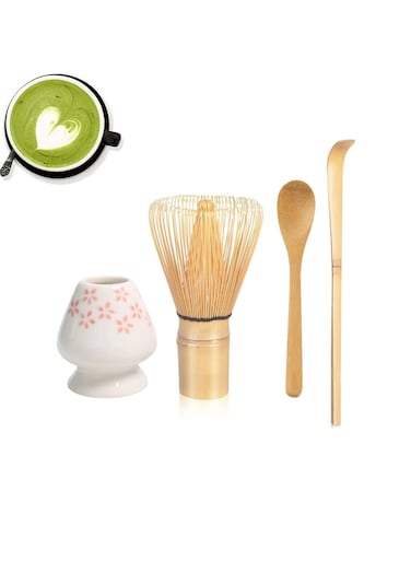 4-Piece Matcha Set,Matcha Tea Whisk Set,Matcha Whisk Set Bamboo Matcha Tools, Traditional Handmade Matcha Tea Tool Matcha Stirrer Kit Bamboo Spoon with Hook Matcha Brush Placeer Set, Matcha Whisk (Chasen) + Hooked Bamboo Spoon (Chashaku) + Teaspoon + Whisk Holder),for making a Traditional Cup of Japanese Matcha Tea