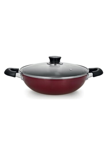Wok Pan With Glass Lid Pfoa Free Lead Free 3 Layer Non-Stick Coating Cd Bottom Heat-Resistant Exterior Strong Bakelite Handle Premium Quality Aluminium Multi Color 30X8.5Cm Multi Color 30X8.5Cmcm