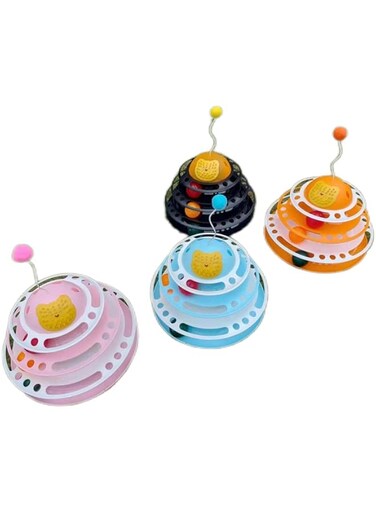 Interactive 4-Tier Cat Toy with 4 Spinning Multi-colored Moving Balls (Orange+White)