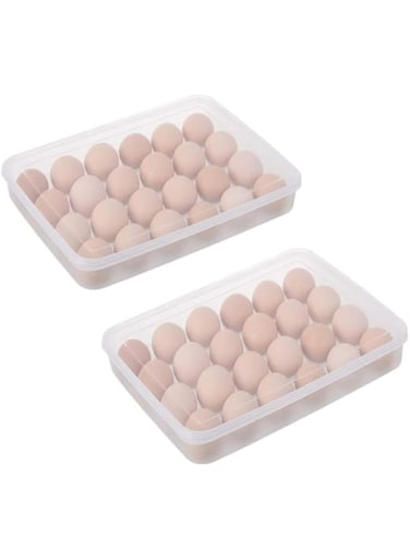 WWPTO 2PCS Plastic Refrigerator Egg Trays,2 x 24 Deviled Egg Tray Carrier with Lid,Clear Egg Holder Storage Container