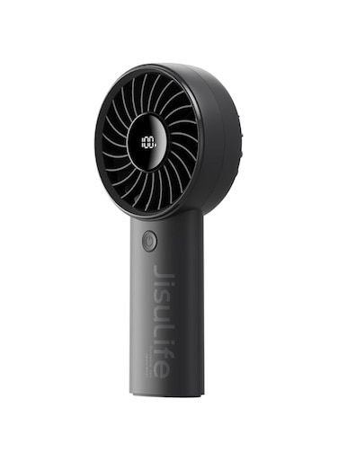 JISULIFE Handheld Mini Fan, 5000mAh Upgraded Portable Fan with Powerful Wind, USB Rechargeable Mini Hand Fan with Digital Display, 5 Wind Speeds, Ideal for Travel/School/Eyelash-Black