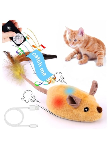 Mimiblack Remote Control Rat Toy for cats, Electronic RC Mouse Toy Emulation Flocking Rat Toy,Moving Mice Interactive Toy for cat kitten Dog Kid indoor/outdoor Exercise, USB Rachargeable(Yellow)