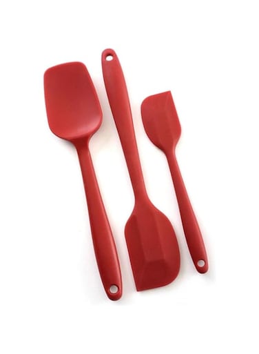 AM ANNA Silicone Spatula 3-piece Set,Heat-Resistant Spatulas,Non-stick Rubber Spatulas (Red)