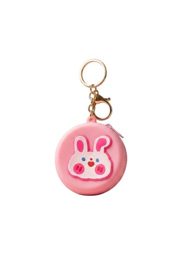 MOBCOS Mini Pouch Keychain &ndash; Cute Round Zipper Coin Purse &amp; Multipurpose Mini Storage Bag with Keyring for Coins, Cash, Keys and Small Essentials   Pink Rabbit