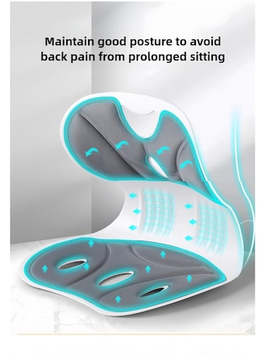 Yon Seat Cushion and Lumbar Support Pillow Orthopedic Memory Foam Chair Back Cushion for Sciatica Lower Back &amp; Tailbone Pain Relief, Adjustable Recliner Ergonomic Washable Versatile Pad for Car Office&iuml;&frac14;&circ;35*30*33 cm, Grey/White)