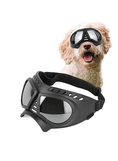 Dog Goggles for Medium Dog Puppy, Dog Sunglasses UV Protection Dog Goggles Dog Eye Protection Hiking Dog Sunglasses Dog Protective Eyewear Hiking Pet Goggles for Dog Driving Hiking, Silver Lens