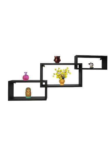 FLOATING WALL SHELVES INTERLOCKED 3PCS SET BLACK SIZE: 104x9.8x47cm, 34x9.5x15cm/39x9.5x20cm/44x9.5x25cm