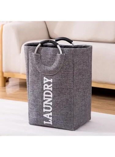 Laundry Basket with Aluminum 2 Handles, Collapsible Laundry Bag, Easy-Stack Laundry Storage Container for Bedroom and Bathroom. Anywhere. (50x32x25 cm, Grey)