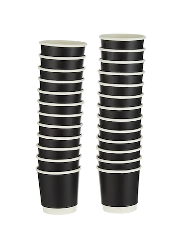 SNH Packing 25 Pcs 4oz Black Disposable Double Wall Paper Coffee Cups, Smoothies Cups, Water Cups &amp; Juice Cups