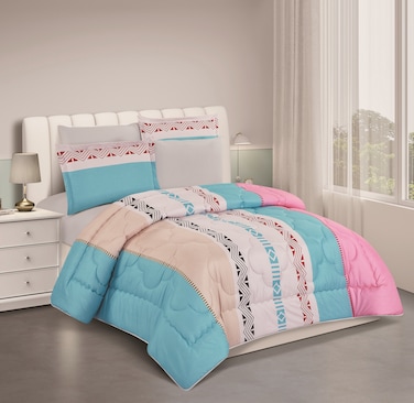 STARGOLD Microfiber Solid 6 Pieces Comforter Set Fitted Sheet, Pillow Sham, Pillow Case Comforter 240X220 CM King Size Mattress SG-CP2014 Print6-90