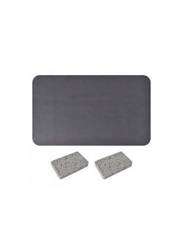 Mat 30x50cm with Cleaning Sponge &acirc;&euro;&ldquo; Absorbent Drying Mat with Non-Slip Rubber Base for Coffee Machine, Kitchen Counter, Sink &acirc;&euro;&ldquo; Grey