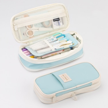 Angoo Macaron Double-layer Retractable Large-capacity Pencil Case Stationery Box - Light Blue