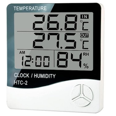 Indoor Outdoor Thermometer Hygrometer HTC-2 Digital Temperature Humidity Gauge with Large LCD Screen, Clock and Memory Function