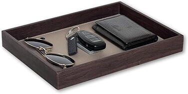 LEART Valet Tray for Men &amp; Women &ndash; Leather Tray Organizer   Bedside, Nightstand, Office Desk Organizer Tray   Catchall Tray (Wooden Walnut)
