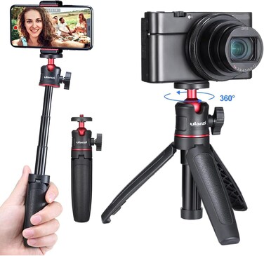 ULANZI MT-08 Extension Pole Tripod Mini Selfie Stick Tripod Stand Handle Grip for iPhone 11 Pro Max Samsung OnePlus Google Smartphone Canon G7X Mark III Sony RX100 VII A6400 A6600 Cameras Vlogging