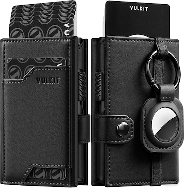 VULKIT Pop up Card Wallet with AirTag Holder RFID Blocking Credit Card Holder with Banknote Compartment &amp; ID Window for Men (New Black)