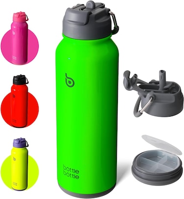 bottlebottle BOTTLE BOTTLE 40 oz sports water bottle stainless steel insulated water bottle with straw and pills holder (lime green)