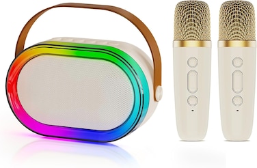 JYX Mini Karaoke Machine for Kids Adults, Portable Bluetooth Speaker with 2 Wireless Microphones &amp; LED Lights for Home Party Gathering, Birthday Gifts for Girls Boys (15W)