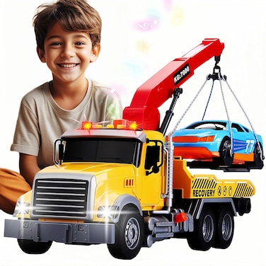 Kastwave Kids Toys For 3 4 5 6 7 Years Old Boys, Kids Tow Truck With Car Toys, Large Tow Truck Toys With Working Hook Lights And Music Rescue Toys For Kids 8-12 Birthdays