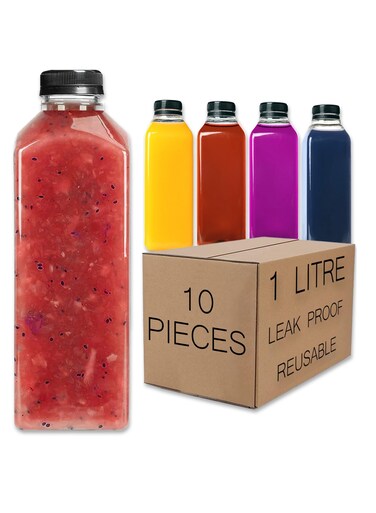 [10 PCS] 1 litre Plastic Juice Bottles 33.8oz Clear Plastic Bottles With Caps Milk Bottle Water Bottles For Kids Empty Bottle Zamzam Water Gym Water Bottle Reusable Plastic Juice Bottle