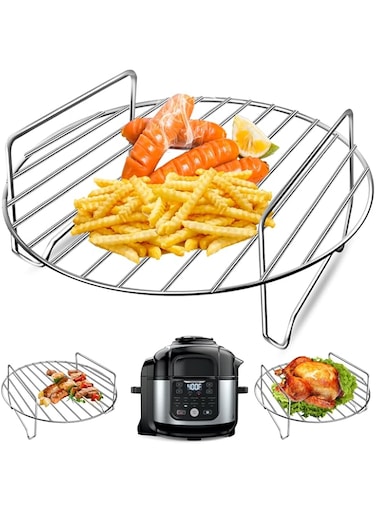 GZHCJJ Air Fryer Basket for Ninja Foodi FD302 FD401 OS101 OS301 FD305CO OS401, Replacement 9.2''*9.2'' Stainless Steel Air Fryer Accessories Roasting Steamer Grill Racks, Dishwasher safe