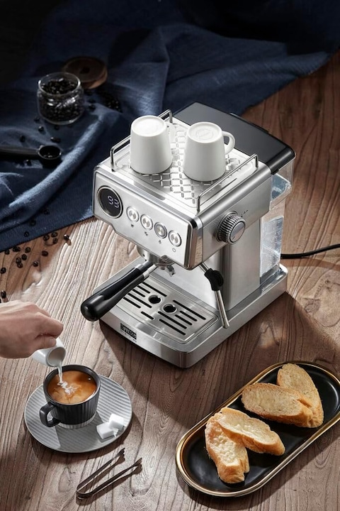 EXPRESSO Aroma Espresso Coffee Machine EM3212 20 Bar Display Screen Steam Switch Knob 1.8L Water Tank German Quality 220 240V Silver