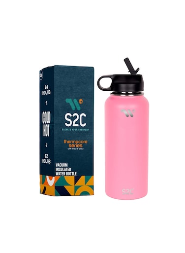 Stainless Steel Water Bottle 1L,32oz Double Wall Vacuum Insulated Water Bottle, BPA Free Water Bottle for Kids School with Straw lid- Thermos Water Flask for Hot Water, Water Bottle