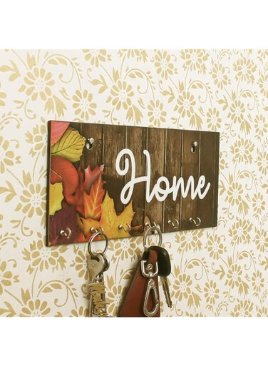eCraftIndia Home Theme Wooden Key Holder with 7 Hooks, Brown, Pack of 1