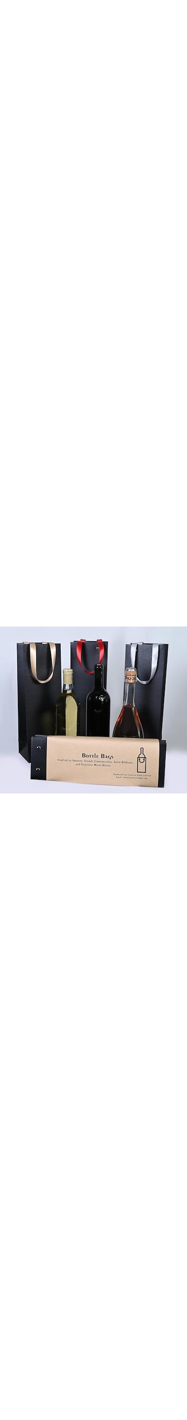 Premium Wine Gift Bags, Black Paper with Ribbon Handles, Set of 3