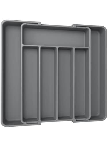 Lomeshow Silverware Organizer, Expandable Cooking Utensil Tray, Adjustable Cutlery Silverware Flatware Holder, Maximize Flatware Storage, BPA Free Flatware and Cutlery Holder, Large (Grey)
