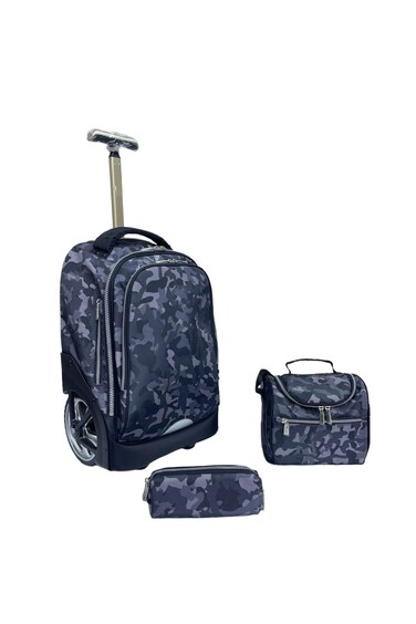 3-Piece Rolling School Set, 18-Inch Wheeled Backpack with Lunch Bag and Pencil Case, Pastel.BLACK GREY PRINT