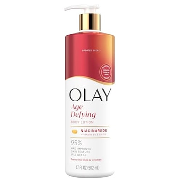 Olay Body Lotion For Women, Age Defying With Niacinamide Serum, Visibly Reduce Signs Of Skin Aging, 24Hr Moisture &amp; Hydration, Fast Absorbing Formula, Vitamin B3 Complex, For All Skin Types, 17 Fl Oz