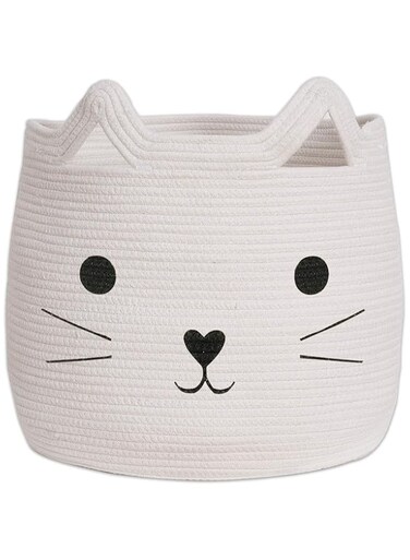 Excefore Large Woven Cotton Rope Storage Basket with Cute Cat Design Animal Laundry Basket Organizer for Towels, Blanket, Toys, Clothes, Gifts &ndash; Pet or Baby Gift Baskets(40cm L&times;30cmH)