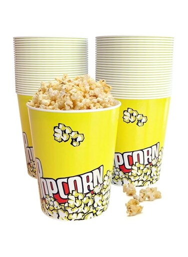 Al FAKHAMA Popcorn Cup 32 Oz (Pack Of 25) Disposable Leak-Free Stackable Paper Popcorn Cups Buckets Boxes Containers for Kids Party, Birthday, Movie Theater, Party Supplies - Pack Of 25