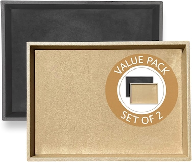 LEART Valet Tray for Men &amp; Women &ndash; Leather Tray Organizer   Bedside, Nightstand, Office Desk Organizer Tray   Catchall Tray (Deal Pack of 2 - Black &amp; Cream)
