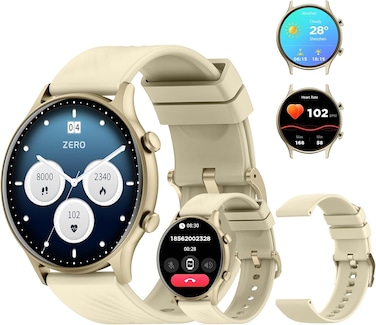 PEJE ZW04 Smart Watch,1.39" HD Display,Muslim Prayer Alerts, SpO2/Heart Rate/Sleep Monitor,120+ Sports Modes, IP68 Waterproof,Bluetooth Calling + Extra Strap - Compatible with iOS &amp; Android (Gold)