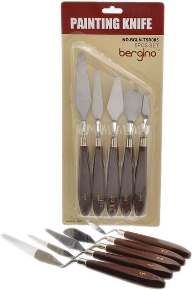 CRAFT MAGIC 5-Piece Palette Knife Set &ndash; Stainless Steel Painting Knives for Acrylic &amp; Oil Paint, Mixing, Spreading and Art Scraping with Wooden Handles